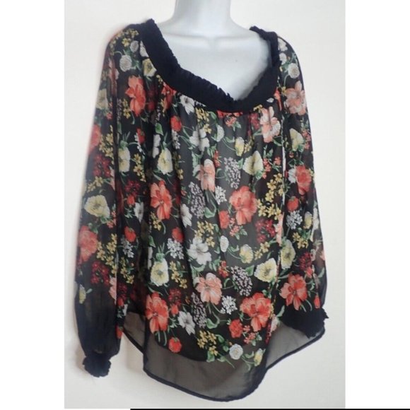 Forever 21 Plus Size Top Women 2X Black Sheer Floral Ruffle - Picture 2 of 2